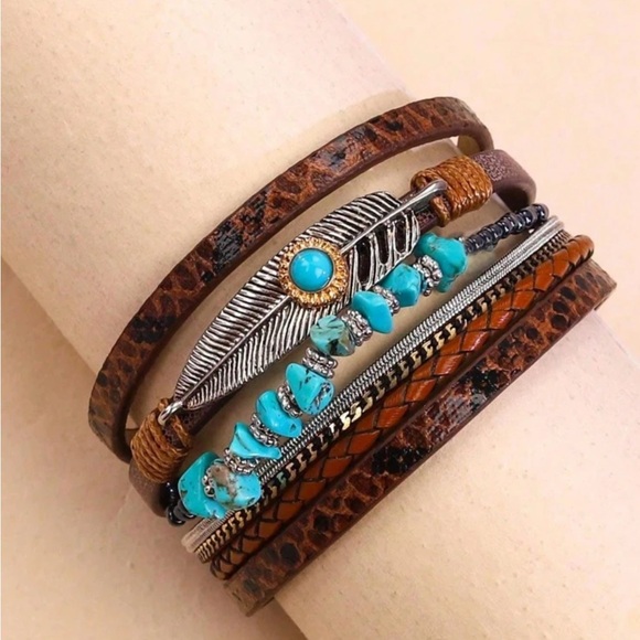 ✨Bohemian faux Leather Bracelet with Turquoise Accents - Picture 3 of 5